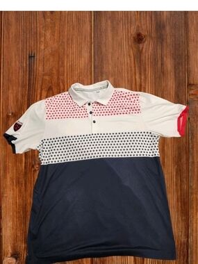 Puma Men’s Polo Golf Casual Shirt in White, Red & Navy Stars Large